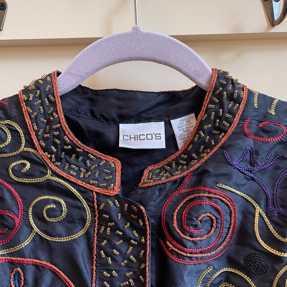 Chicos Embroidered Silk Jacket - Picture 9 of 9